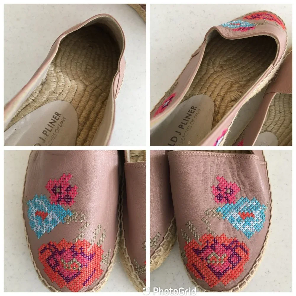 Taupe Cross Stitch Embroidered Espadrille Platform Slip On Shoes Donald J Pliner